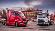 Pictured: The two vehicles used to make the delivery, outside AB InBev's St Louis brewery